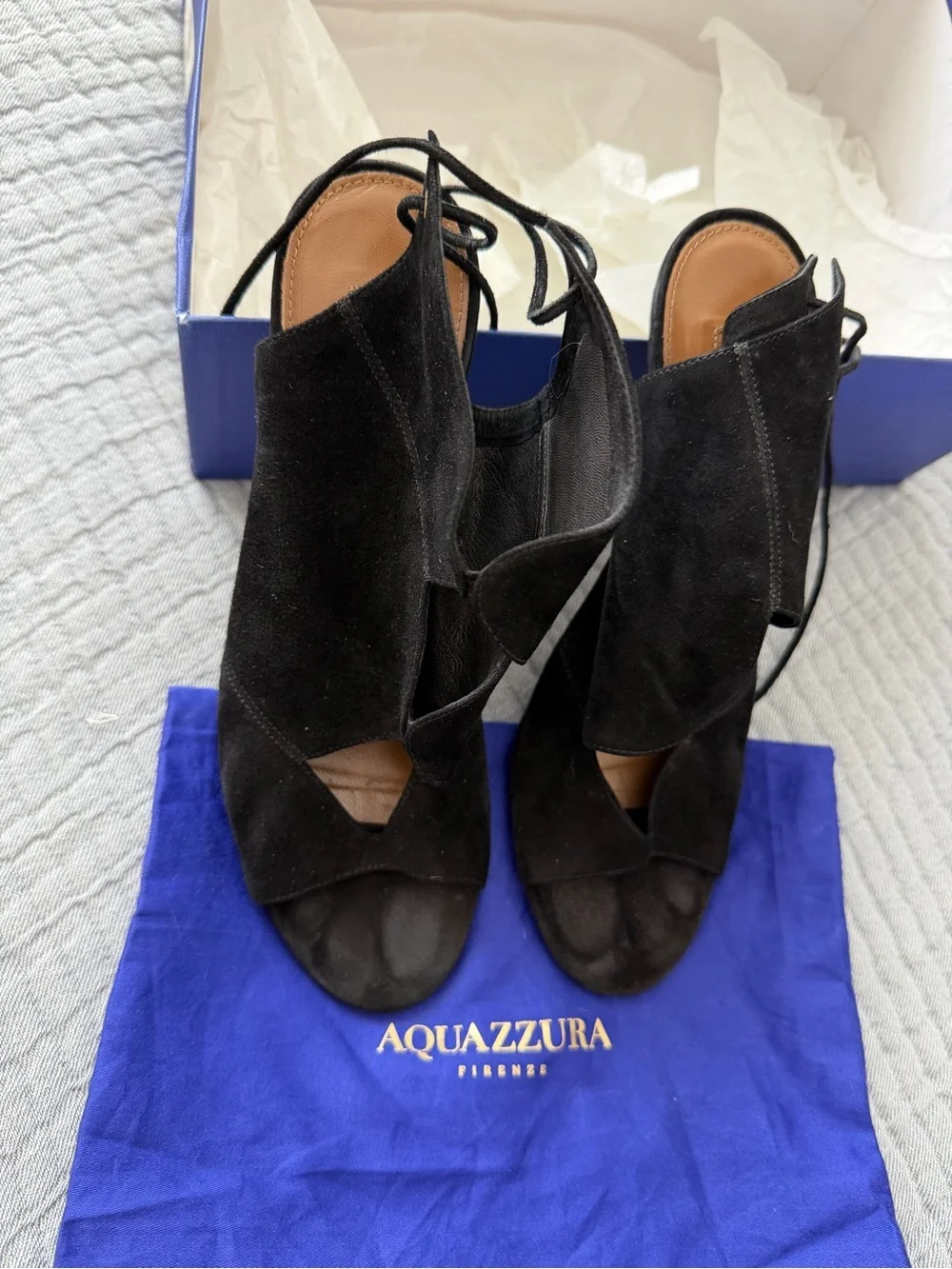 Aquazzura Black Suede Pasadena 105 Sandals Size 39